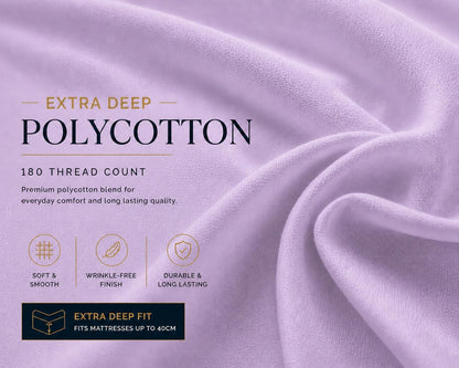180 Thread Count Percale Extra Deep Fitted Sheet 40cm – Non Iron Polycotton Bedding | Night Zone