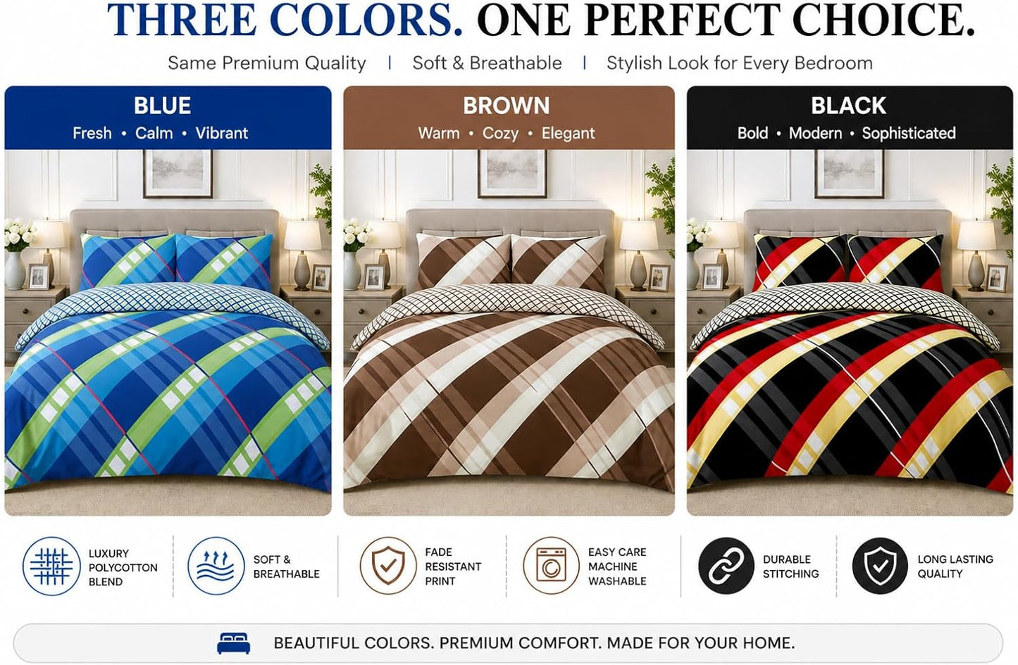 Hardy Check Striped Polycotton Duvet Cover Set – Soft Easy Care Bedding | Night Zone