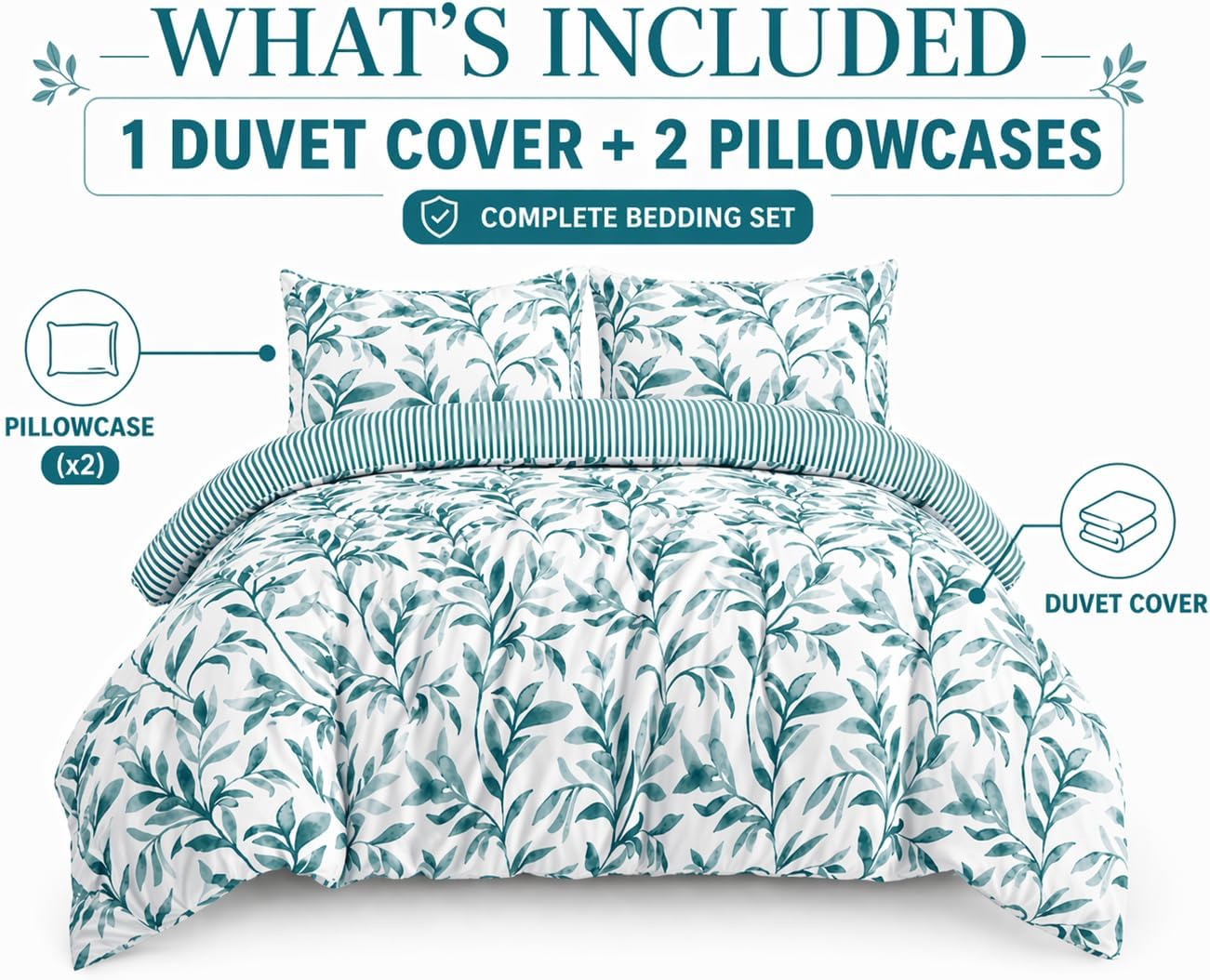Ellie Leaf Printed Floral Duvet Cover Set – Soft Easy Care Botanical Bedding | Night Zone