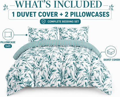 Ellie Leaf Printed Floral Duvet Cover Set – Soft Easy Care Botanical Bedding | Night Zone