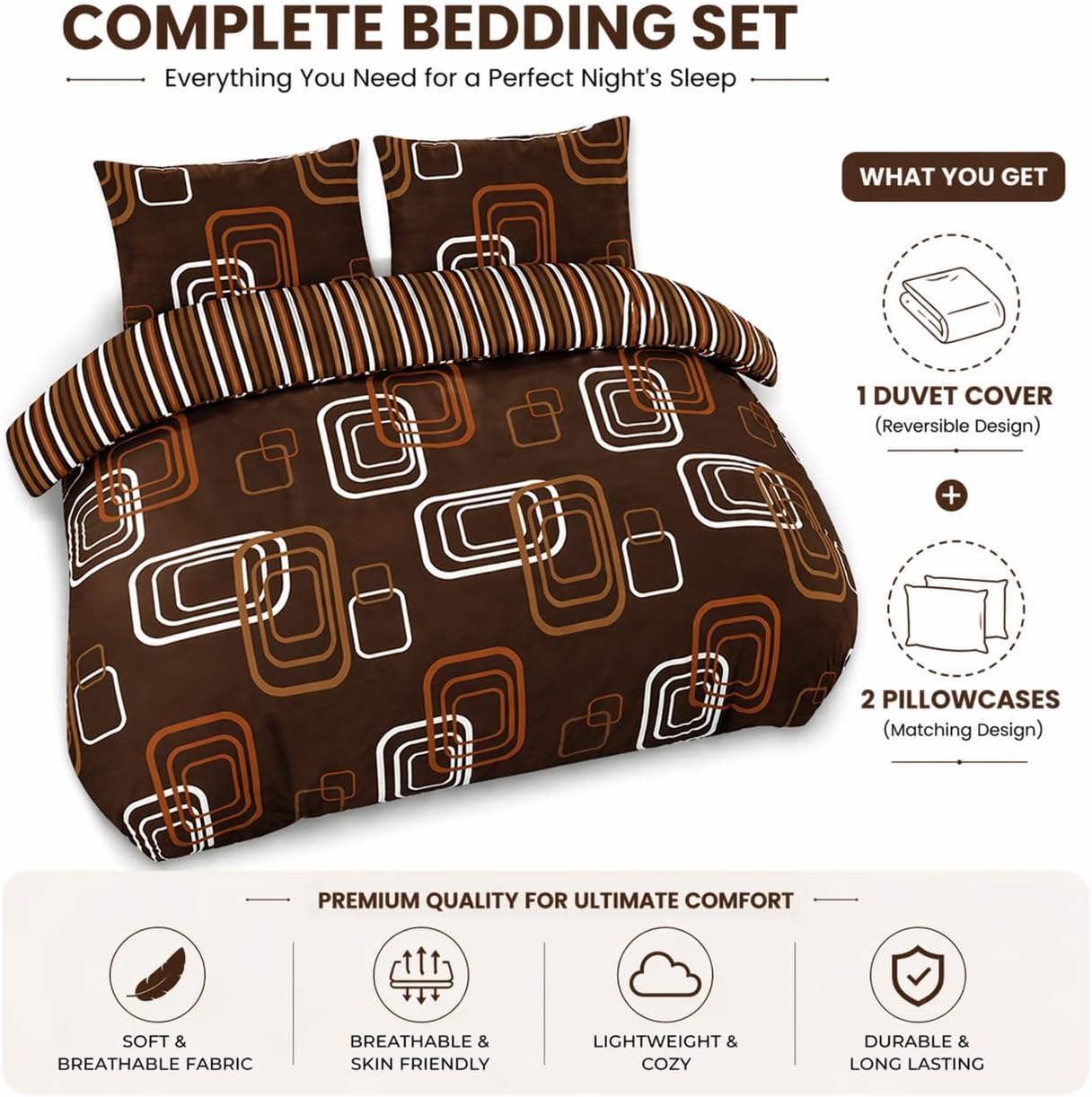 Blake Geometric Printed Polycotton Duvet Cover Set – Modern Easy Care Bedding | Night Zone