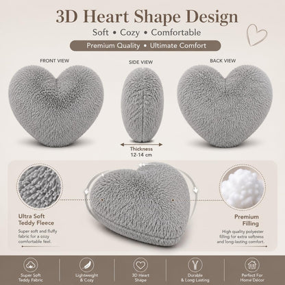 Teddy Cuddles Heart Shape Teddy Fleece Cushion – Soft Filled Decorative Cushion | Night Zone