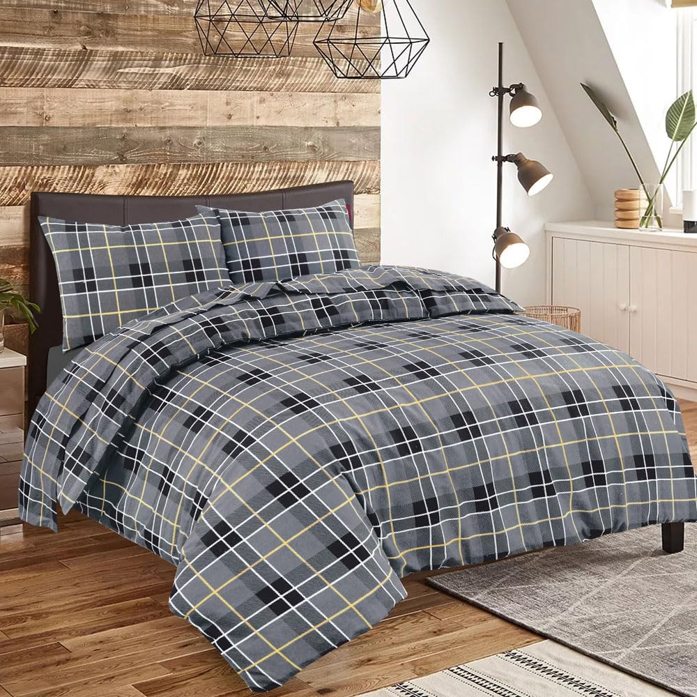 Flannelette Tartan Check Duvet Cover Set – 100% Brushed Cotton Warm Bedding | Night Zone