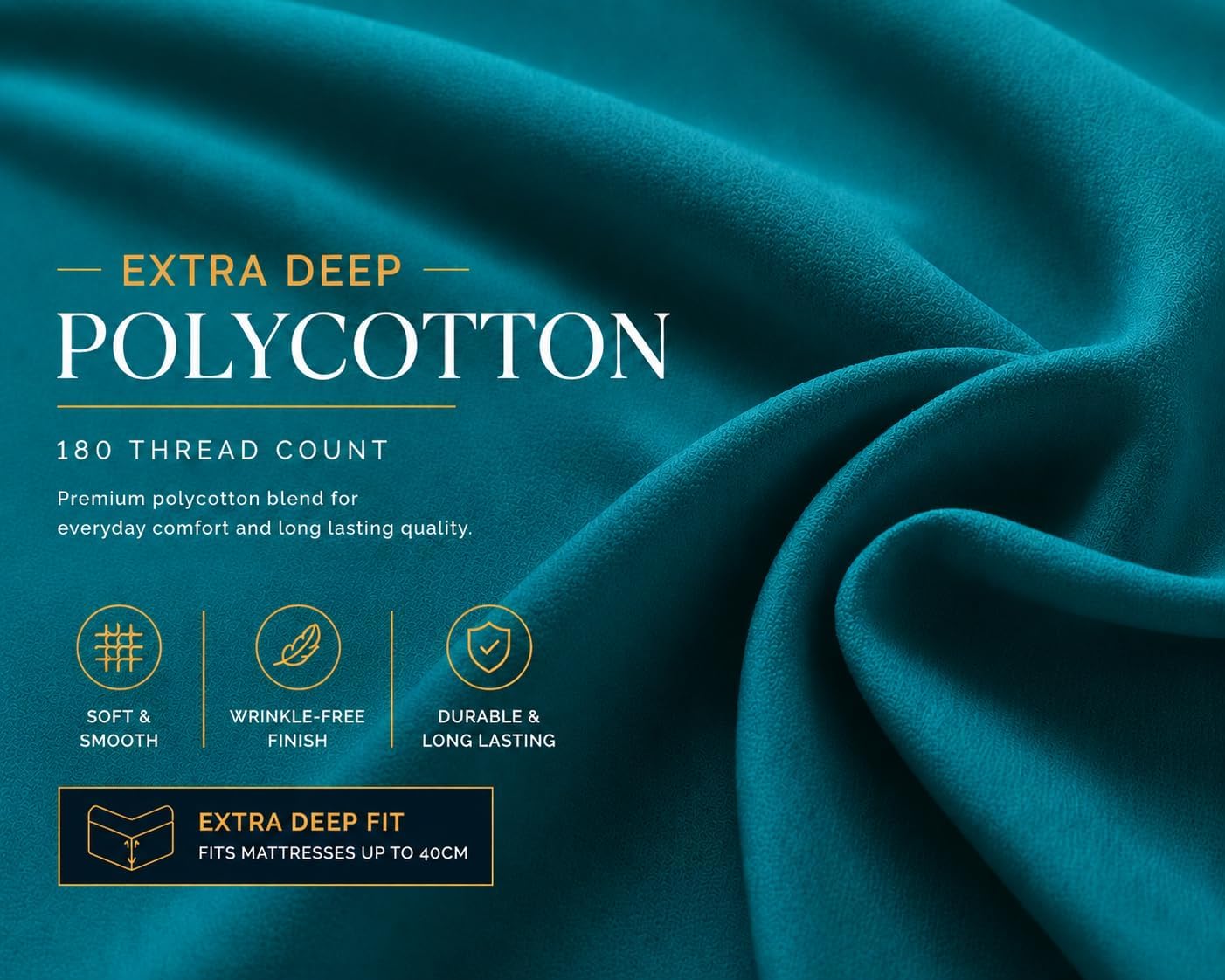180 Thread Count Percale Extra Deep Fitted Sheet 40cm – Non Iron Polycotton Bedding | Night Zone