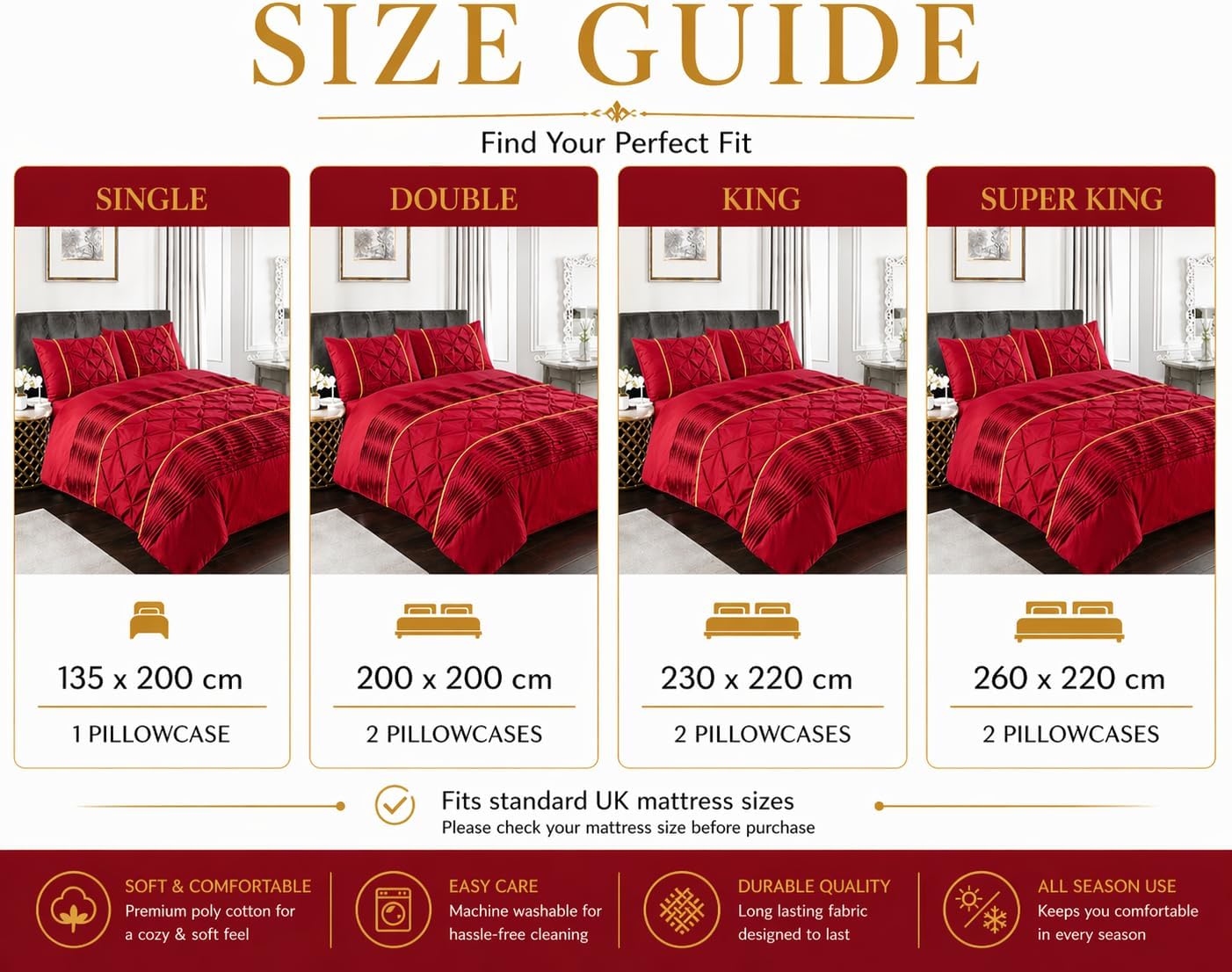 Eleanor Pintuck Polycotton Duvet Cover Set – Luxury Hotel Style Bedding | Night Zone