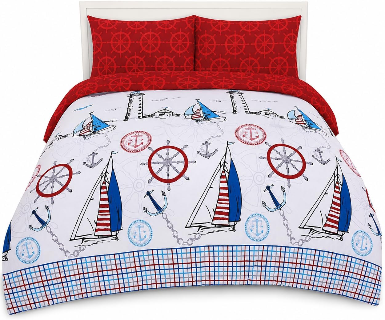 Jake Sailor Coastal Ship Duvet Cover Set – Reversible Nautical Quilt Cover Luxury Bedding | Night Zone
