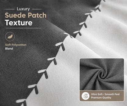 Suede Patch Polycotton Duvet Cover Set – Luxury Soft Touch Patchwork Bedding | Night Zone