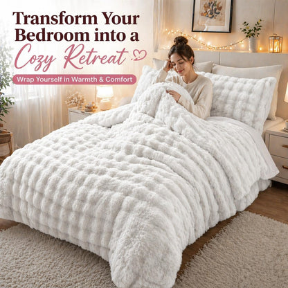 Teddy Square Fleece Duvet Cover Set – Ultra Soft Fluffy Plush Bedding | Night Zone