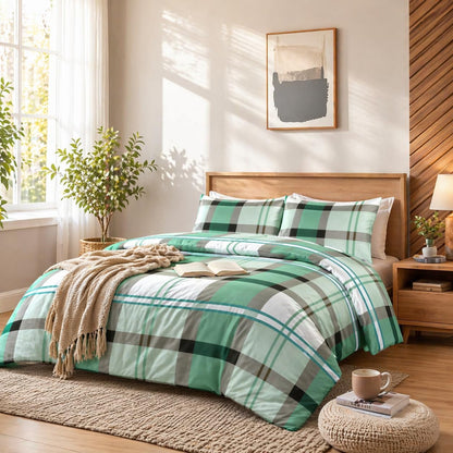 Remi Check Duvet Cover Set – Poly cotton Checked Quilt Cover with Pillowcases | Night Zone