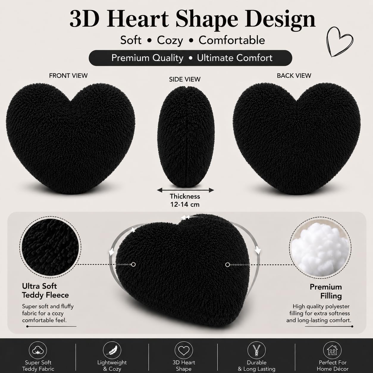 Teddy Cuddles Heart Shape Teddy Fleece Cushion – Soft Filled Decorative Cushion | Night Zone