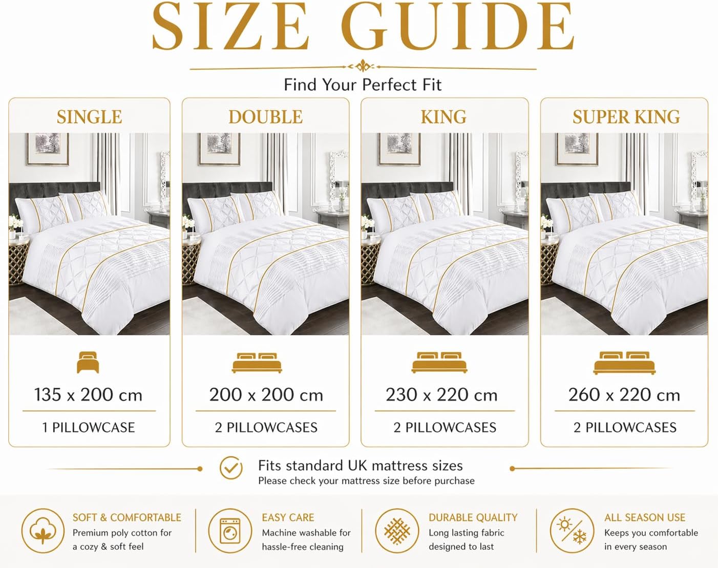 Eleanor Pintuck Polycotton Duvet Cover Set – Luxury Hotel Style Bedding | Night Zone