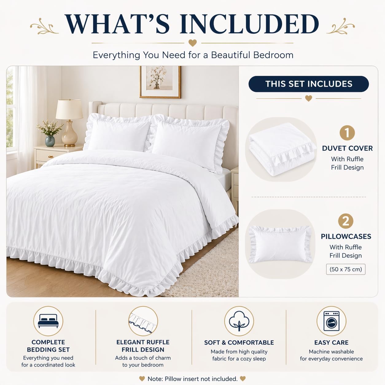 Santiago Frilled Polycotton Duvet Cover Set – Luxury Easy Care Bedding | Night Zone