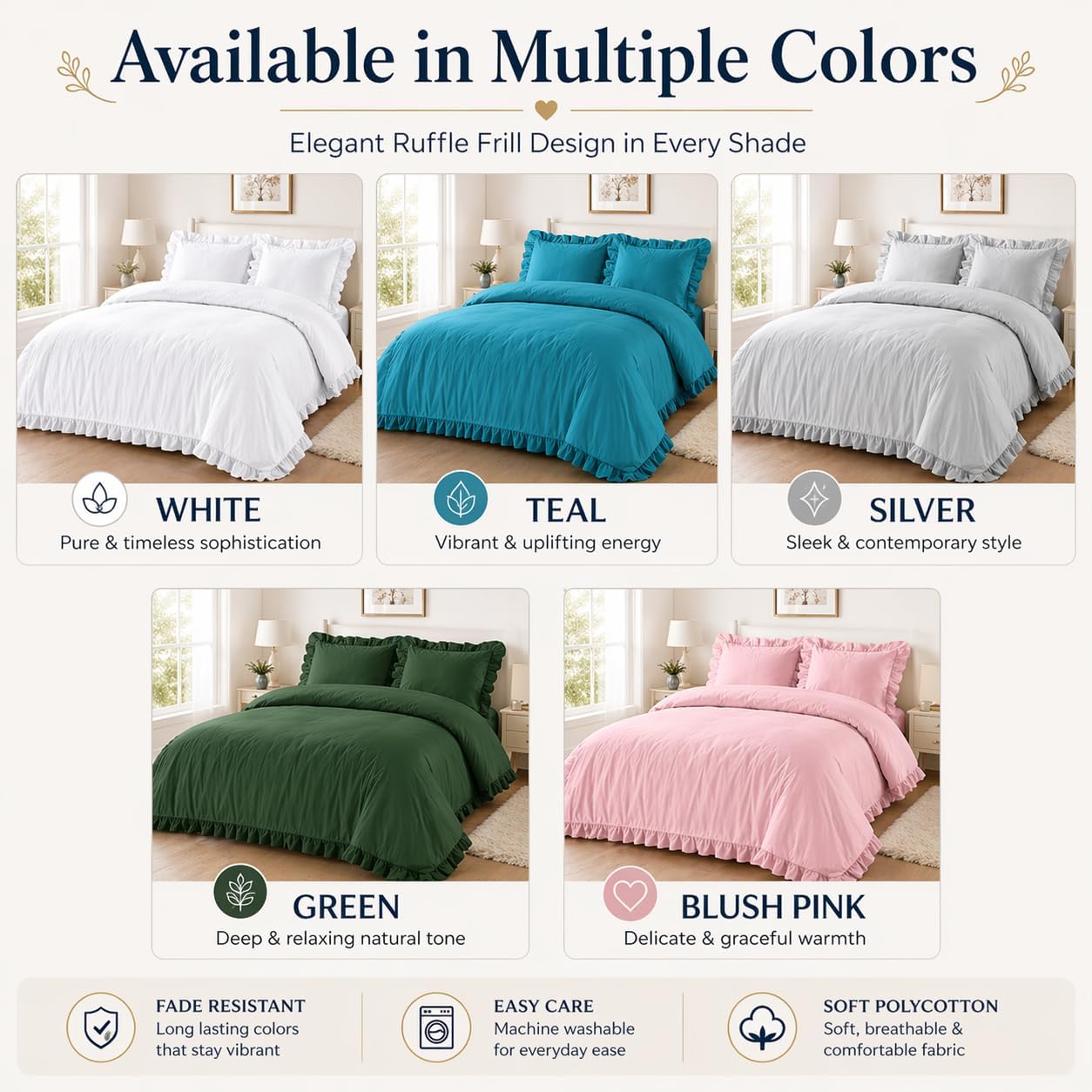 Santiago Frilled Polycotton Duvet Cover Set – Luxury Easy Care Bedding | Night Zone