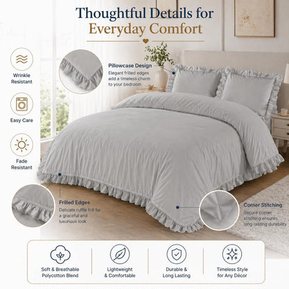 Santiago Frilled Polycotton Duvet Cover Set – Luxury Easy Care Bedding | Night Zone