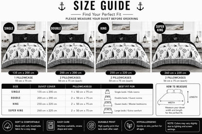 Jake Sailor Coastal Ship Duvet Cover Set – Reversible Nautical Quilt Cover Luxury Bedding | Night Zone