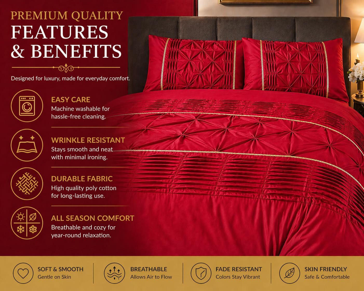 Eleanor Pintuck Polycotton Duvet Cover Set – Luxury Hotel Style Bedding | Night Zone