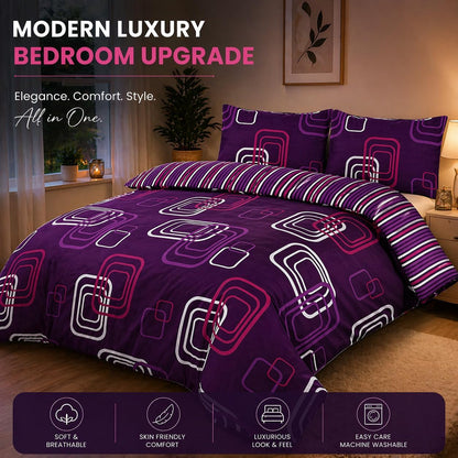 Blake Geometric Printed Polycotton Duvet Cover Set – Modern Easy Care Bedding | Night Zone