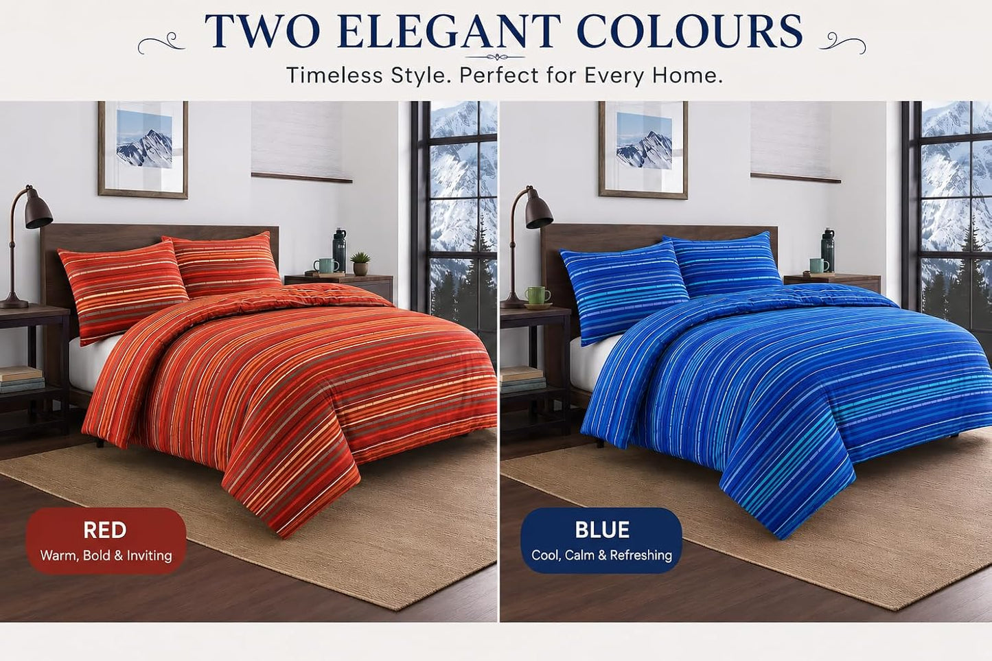 Leon Stripe Lines Reversible Duvet Cover Set – Modern Easy Care Bedding | Night Zone