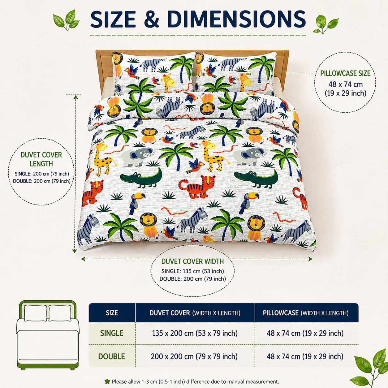 Animals Jungle Design Printed Duvet Cover Set – Safari Kids Bedding | Night Zone