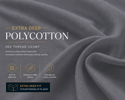 180 Thread Count Percale Extra Deep Fitted Sheet 40cm – Non Iron Polycotton Bedding | Night Zone