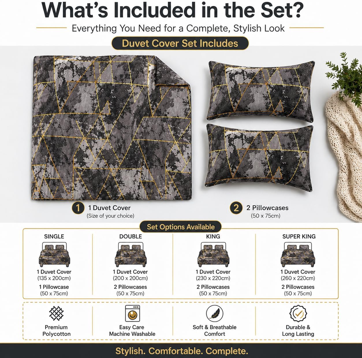 Arlo Triangles Geometric Reversible Duvet Cover Set – Modern Easy Care Bedding | Night Zone
