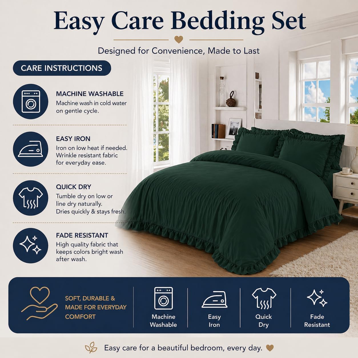 Santiago Frilled Polycotton Duvet Cover Set – Luxury Easy Care Bedding | Night Zone