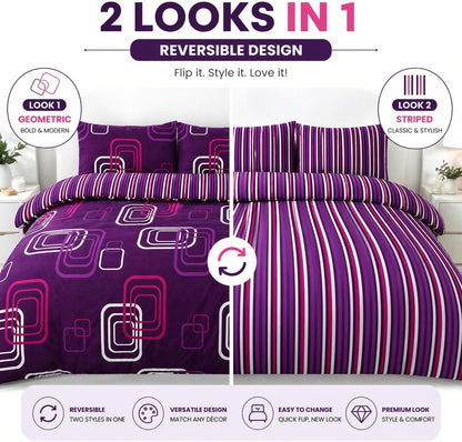 Blake Geometric Printed Polycotton Duvet Cover Set – Modern Easy Care Bedding | Night Zone