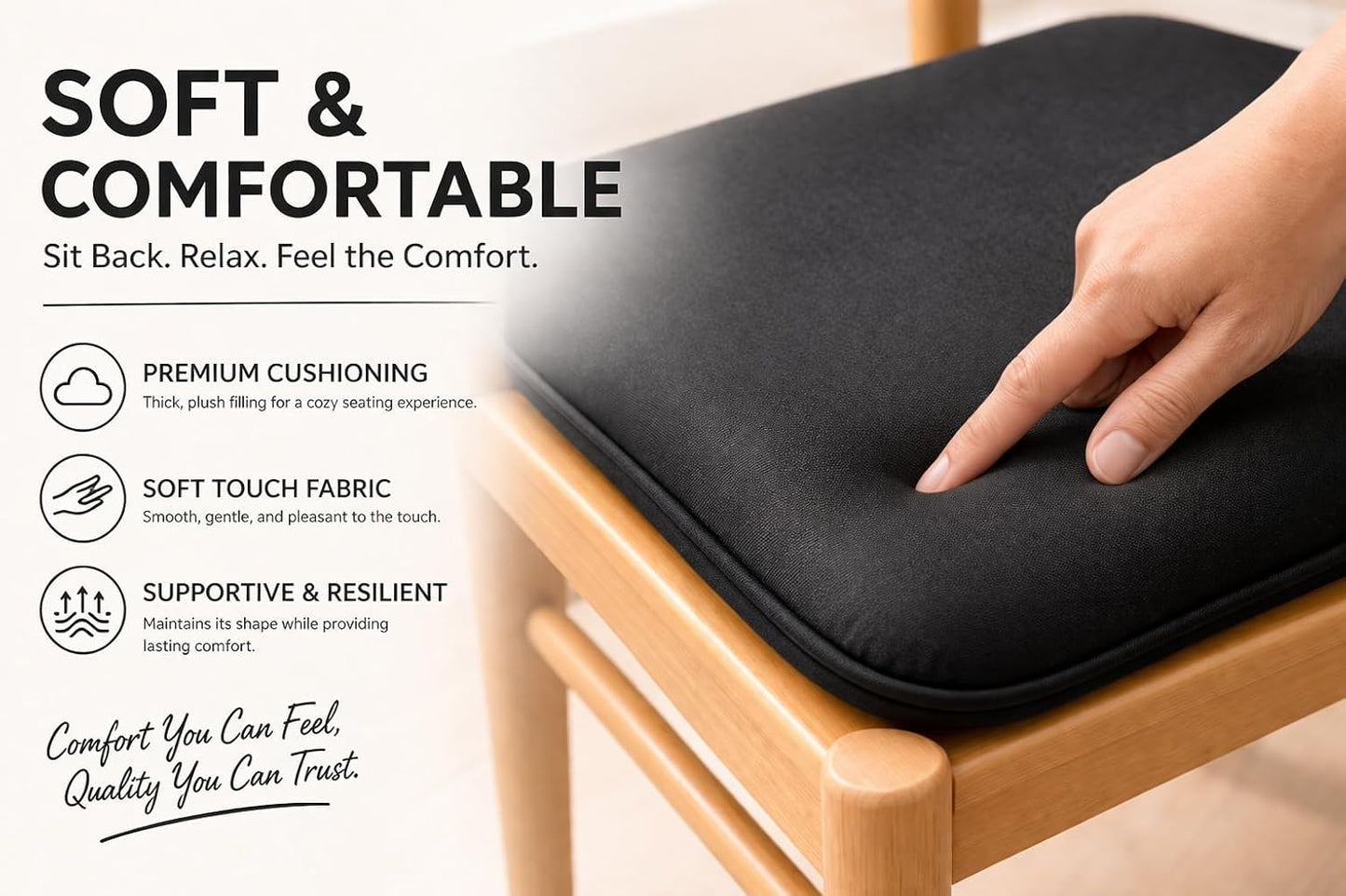 Pack of 4 Waterproof Chair Pads 38 x 38 cm – Indoor & Outdoor Seat Cushions with Ties | Night Zone
