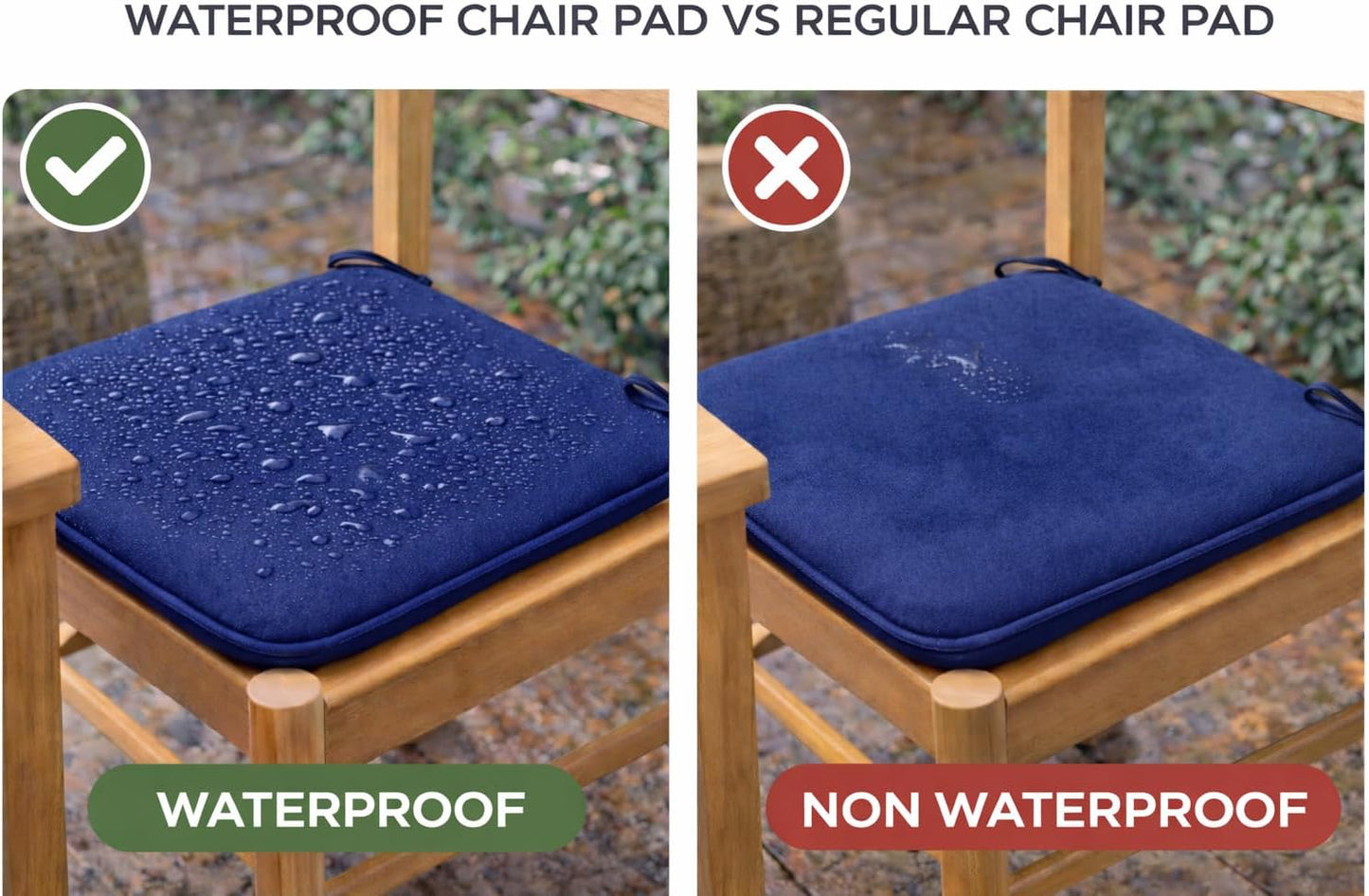 Pack of 4 Waterproof Chair Pads 38 x 38 cm – Indoor & Outdoor Seat Cushions with Ties | Night Zone