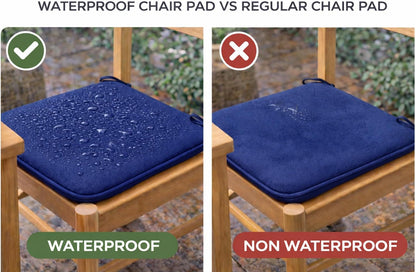 Pack of 4 Waterproof Chair Pads 38 x 38 cm – Indoor & Outdoor Seat Cushions with Ties | Night Zone