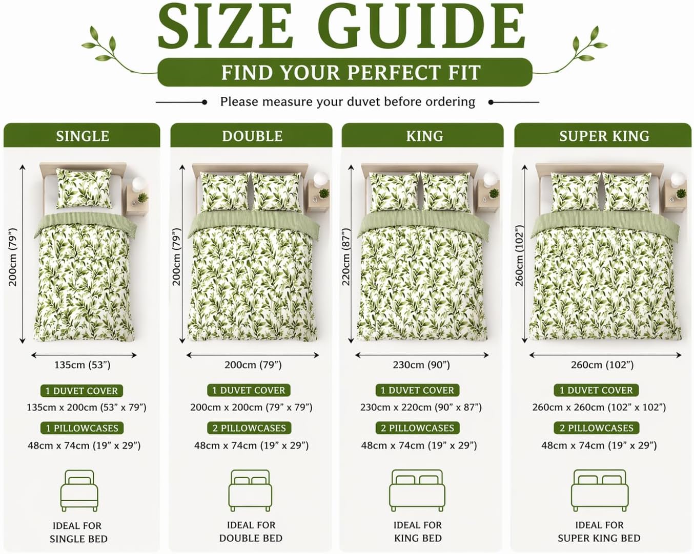 Ellie Leaf Printed Floral Duvet Cover Set – Soft Easy Care Botanical Bedding | Night Zone