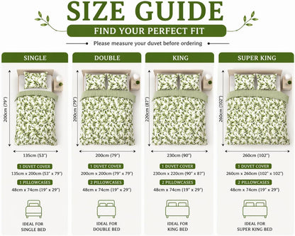 Ellie Leaf Printed Floral Duvet Cover Set – Soft Easy Care Botanical Bedding | Night Zone
