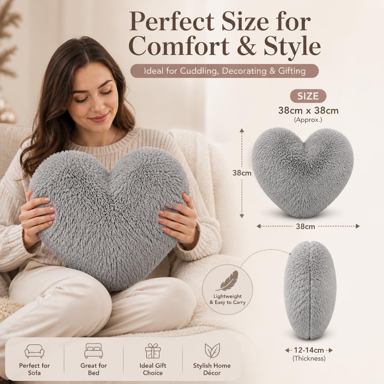 Teddy Cuddles Heart Shape Teddy Fleece Cushion – Soft Filled Decorative Cushion | Night Zone
