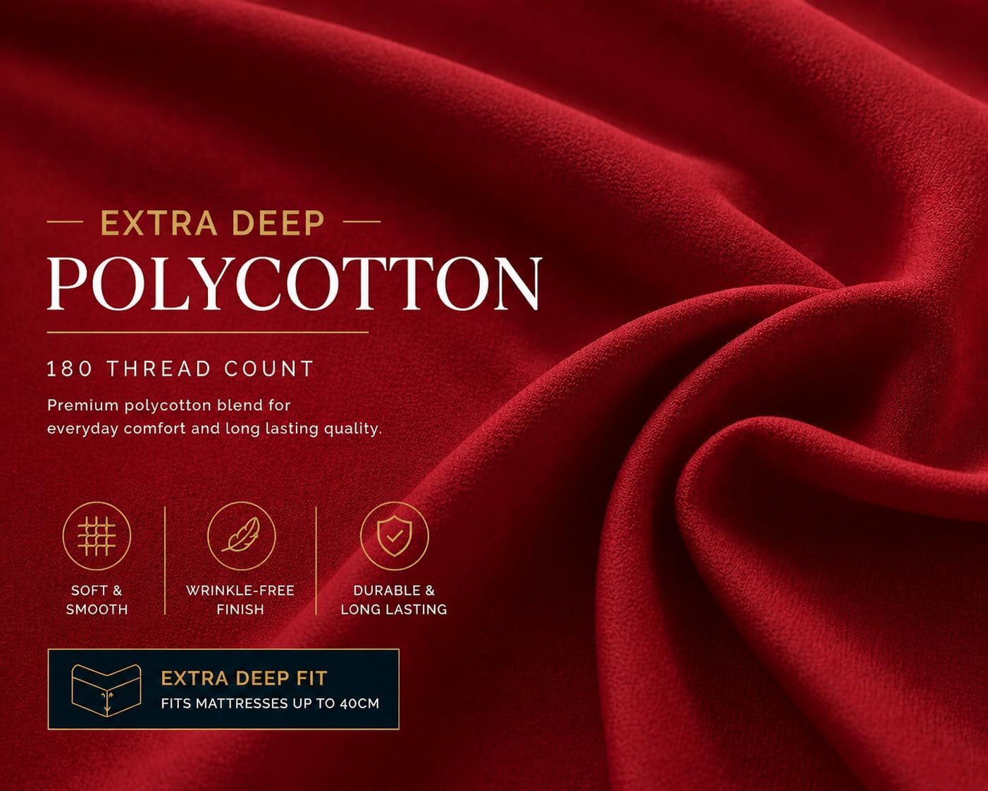 180 Thread Count Percale Extra Deep Fitted Sheet 40cm – Non Iron Polycotton Bedding | Night Zone