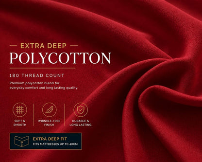 180 Thread Count Percale Extra Deep Fitted Sheet 40cm – Non Iron Polycotton Bedding | Night Zone
