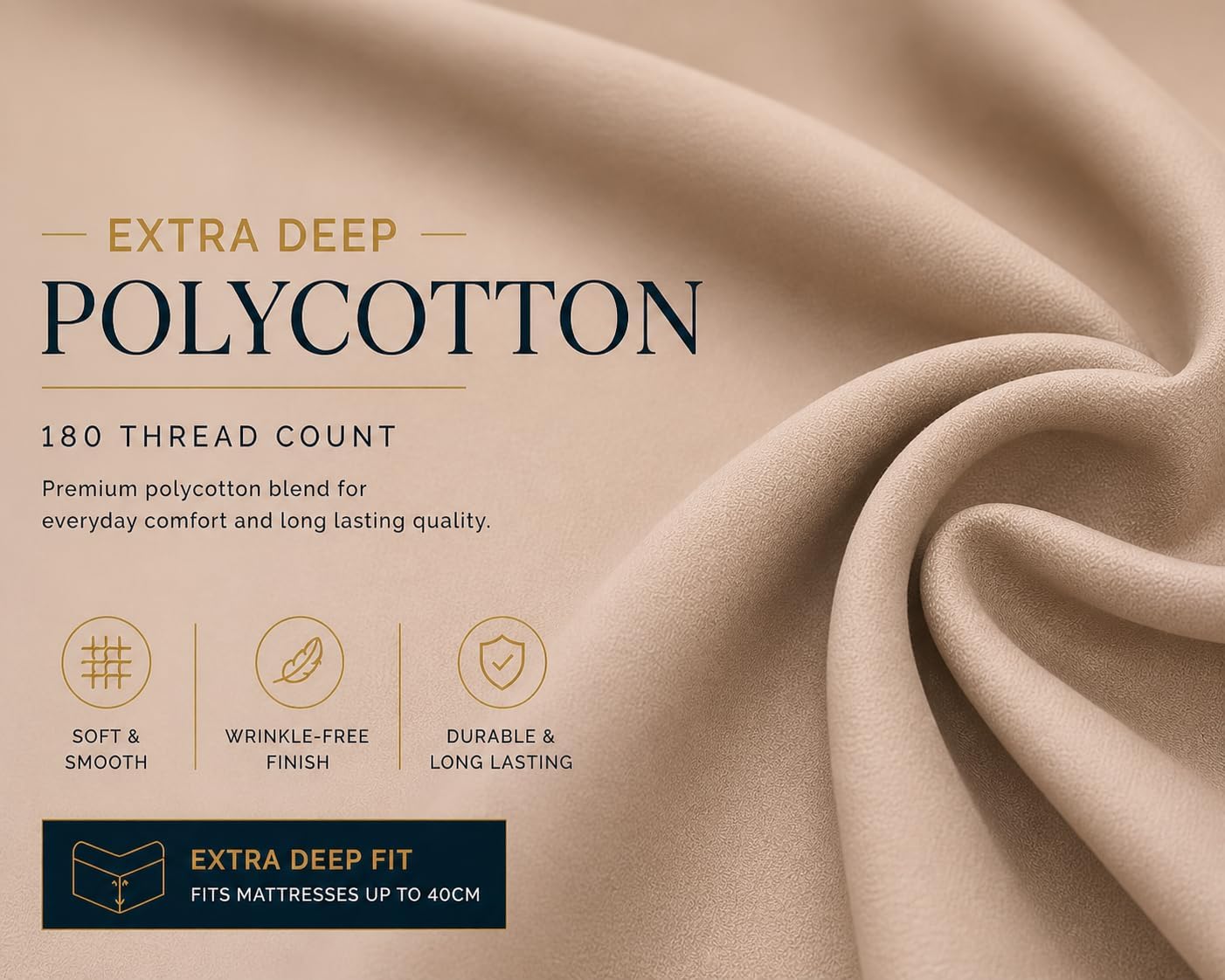 180 Thread Count Percale Extra Deep Fitted Sheet 40cm – Non Iron Polycotton Bedding | Night Zone