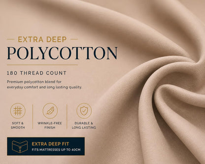 180 Thread Count Percale Extra Deep Fitted Sheet 40cm – Non Iron Polycotton Bedding | Night Zone