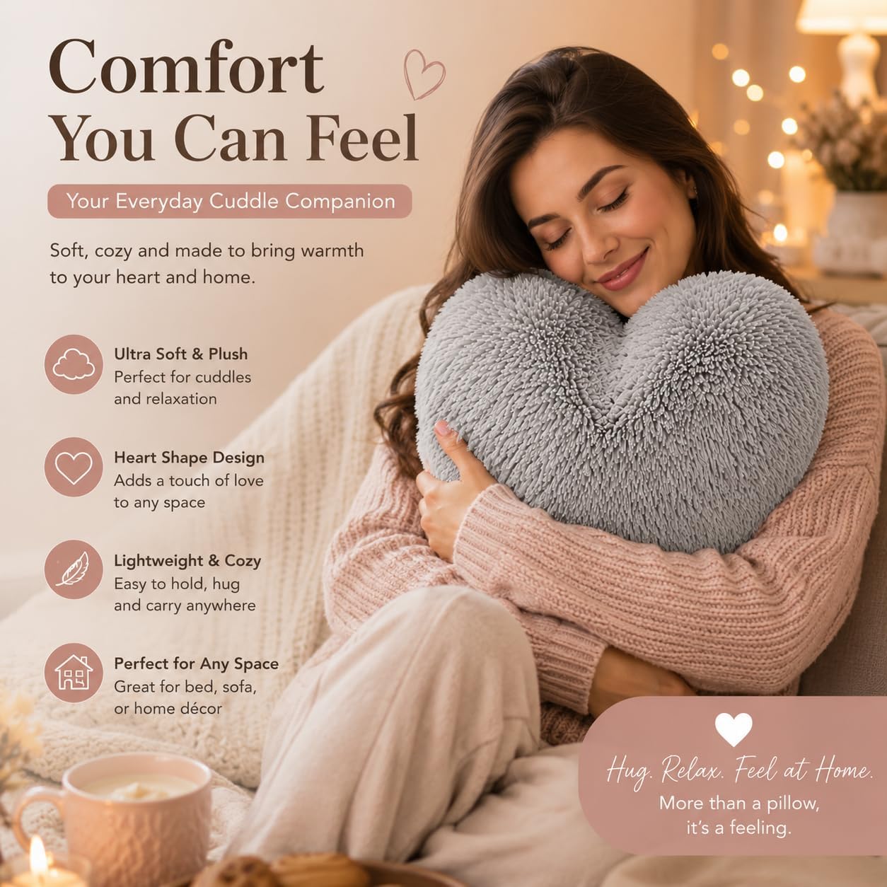 Teddy Cuddles Heart Shape Teddy Fleece Cushion – Soft Filled Decorative Cushion | Night Zone