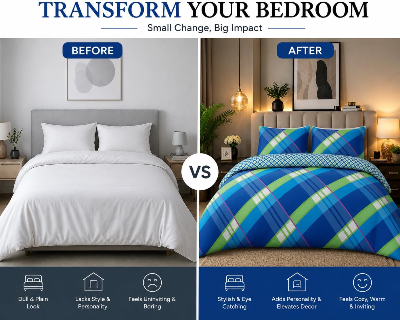 Hardy Check Striped Polycotton Duvet Cover Set – Soft Easy Care Bedding | Night Zone