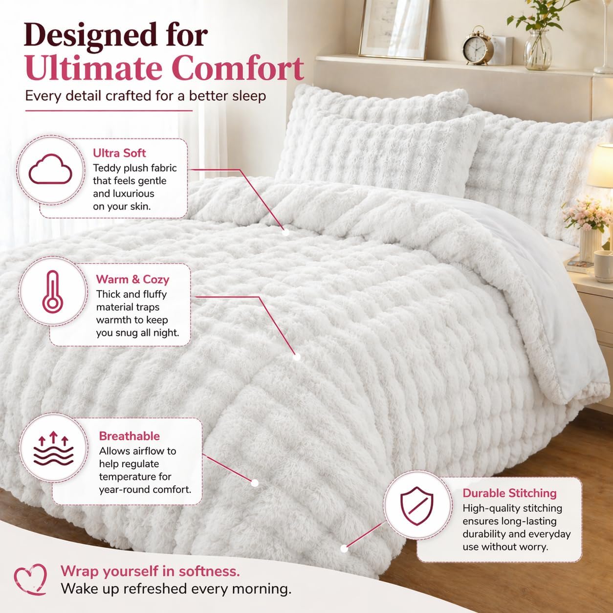 Teddy Square Fleece Duvet Cover Set – Ultra Soft Fluffy Plush Bedding | Night Zone