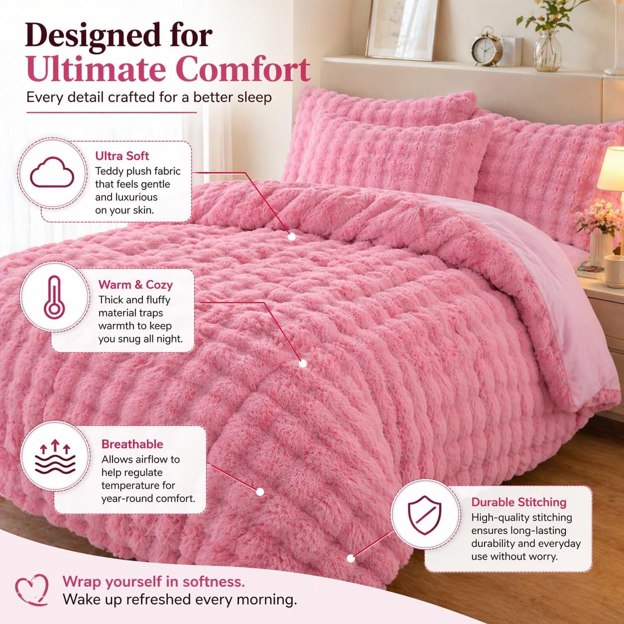 Teddy Square Fleece Duvet Cover Set – Ultra Soft Fluffy Plush Bedding | Night Zone
