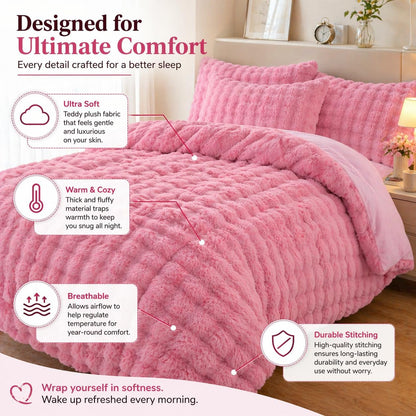 Teddy Square Fleece Duvet Cover Set – Ultra Soft Fluffy Plush Bedding | Night Zone