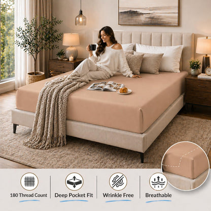 180 Thread Count Percale Fitted Sheet 25cm Deep – Polycotton Easy Care Bedding | Night Zone