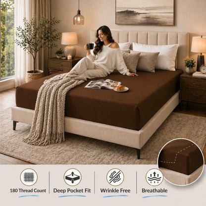 180 Thread Count Percale Fitted Sheet 25cm Deep – Polycotton Easy Care Bedding | Night Zone