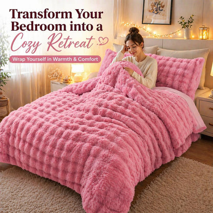 Teddy Square Fleece Duvet Cover Set – Ultra Soft Fluffy Plush Bedding | Night Zone