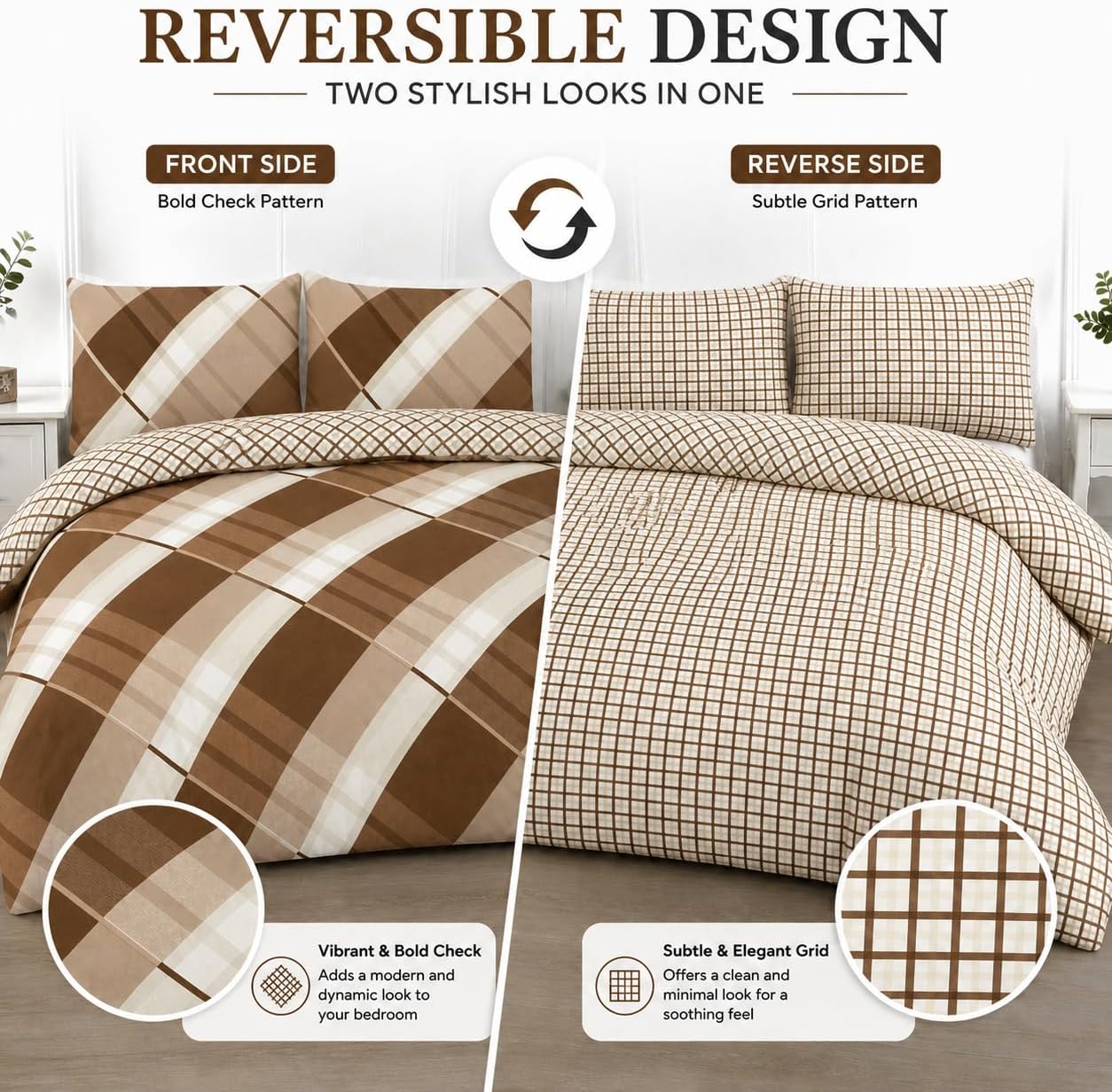 Hardy Check Striped Polycotton Duvet Cover Set – Soft Easy Care Bedding | Night Zone