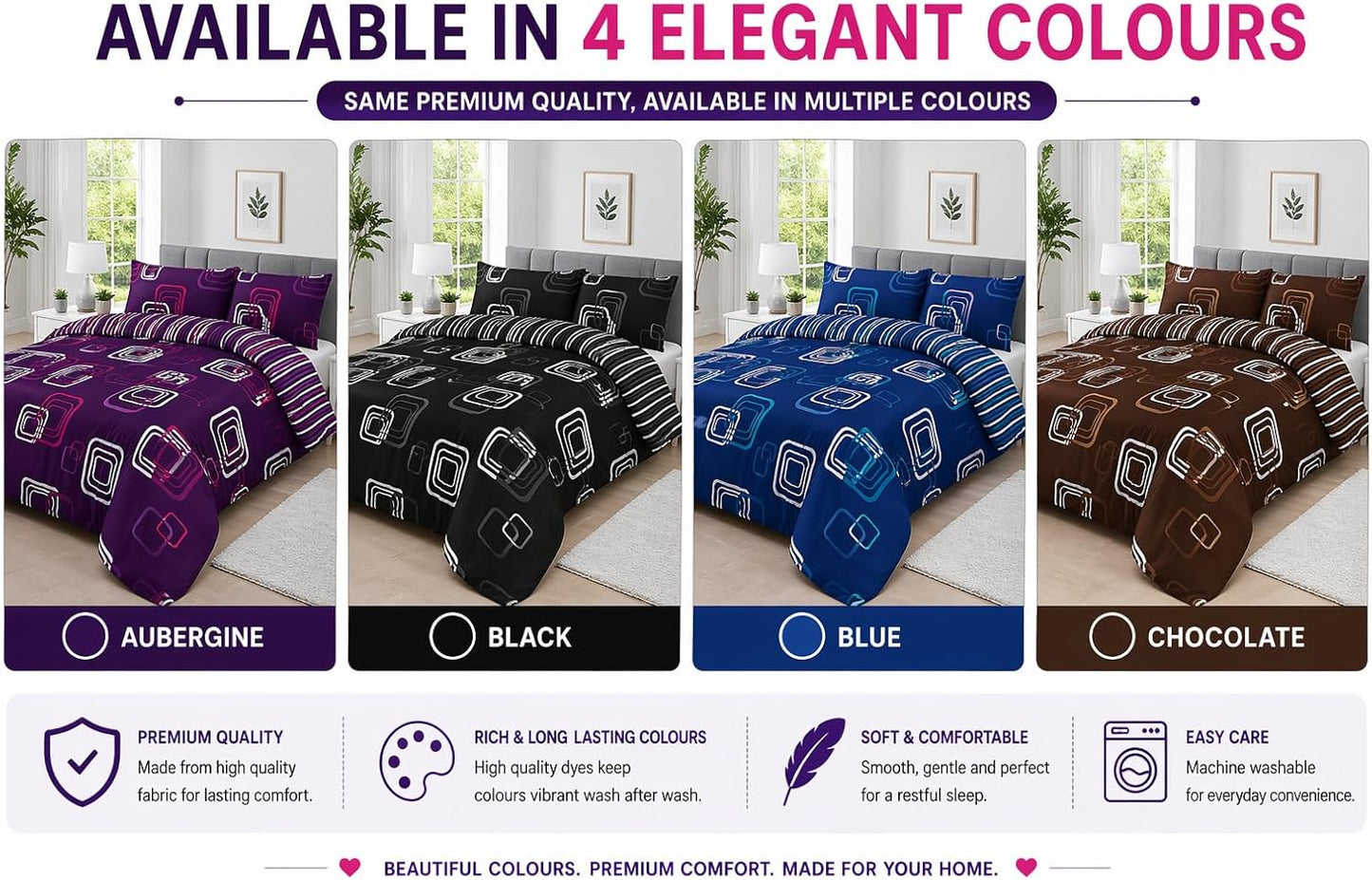 Blake Geometric Printed Polycotton Duvet Cover Set – Modern Easy Care Bedding | Night Zone