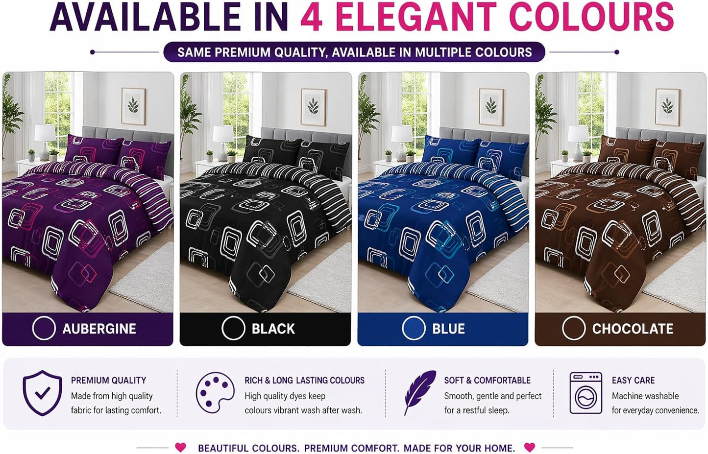 Blake Geometric Printed Polycotton Duvet Cover Set – Modern Easy Care Bedding | Night Zone