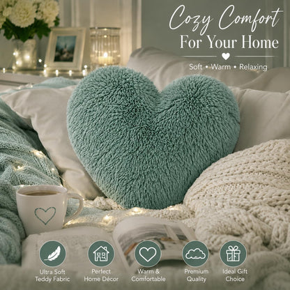 Teddy Cuddles Heart Shape Teddy Fleece Cushion – Soft Filled Decorative Cushion | Night Zone