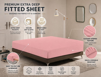 Microfiber Embossed Stripe Extra Deep Fitted Sheet 40cm – Brushed Soft Fitted Bed Sheet | Night Zone